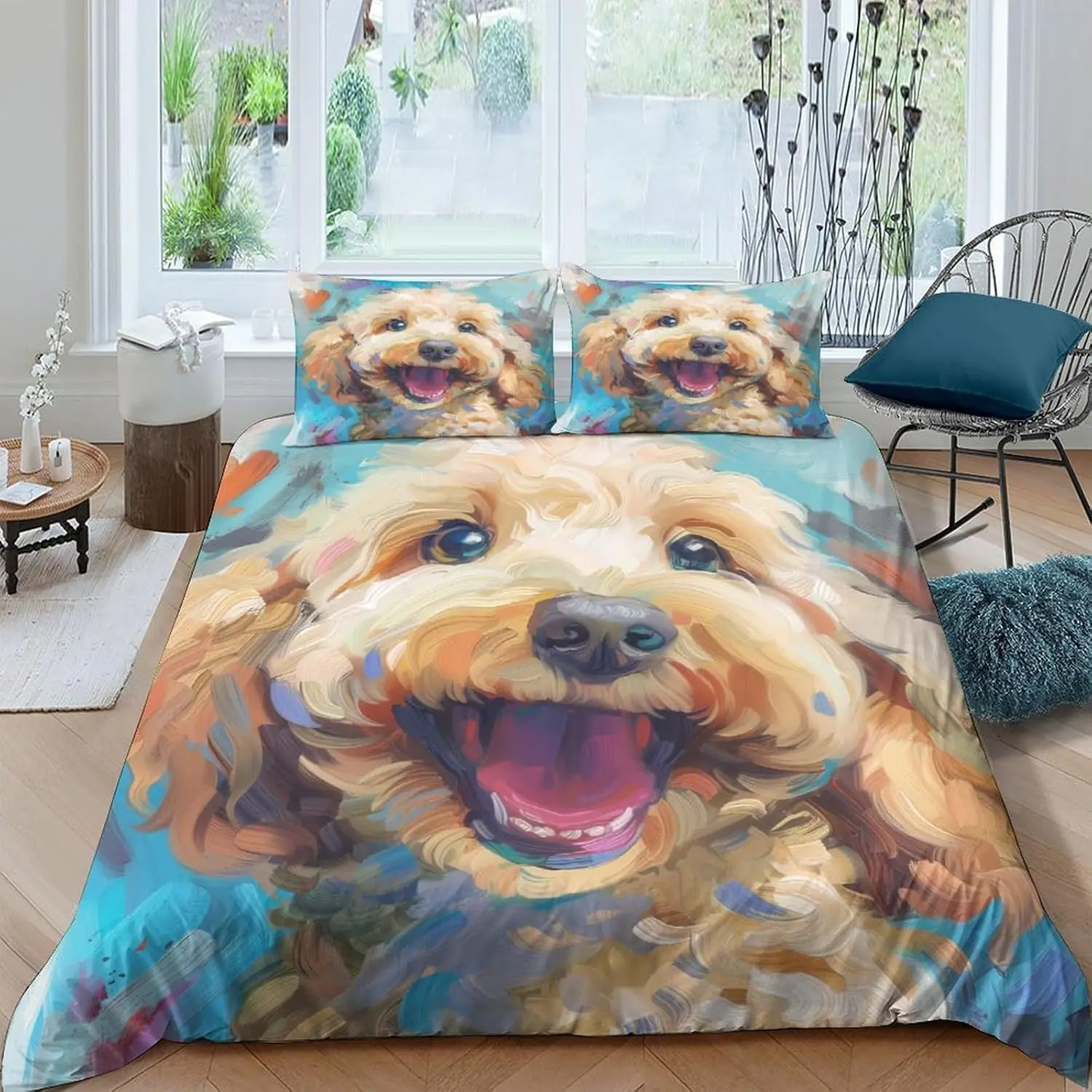 Cockapoo Dog 3D Printed Duvet Cover Set Double Size Cartoon Animal Bedding Set With 2 Pillowcases Comforter Cover