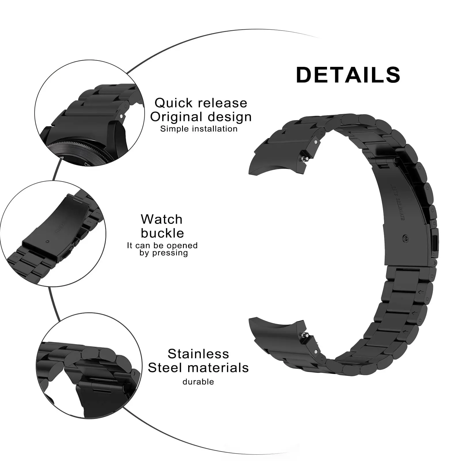 حزام معدني لساعة سامسونج جالاكسي 6 5 4 44 ملم 40 ملم / 5 برو 45 ملم بدون فجوة سوار من الفولاذ المقاوم للصدأ جالاكسي 4 6 كلاسيكي 46 42 43 47 ملم