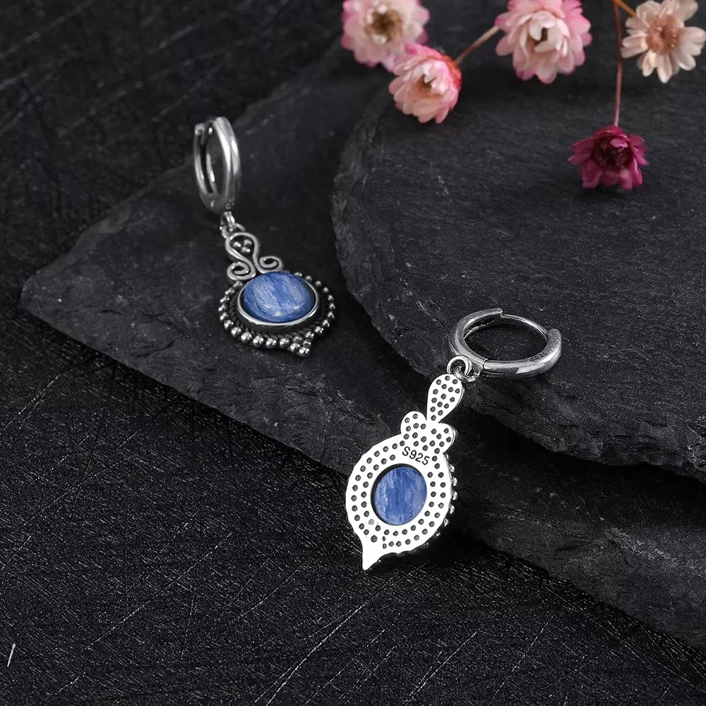925 Sterling Silver Natural Kyanite Drop Earrings for Women Wedding Gifts Jewelry Vintage Hoop Earrings