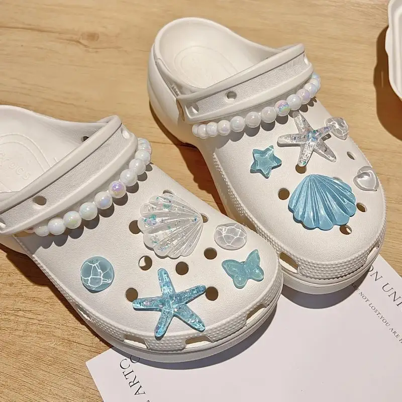 1 Set DIY Clogs Sandals Garden Shoe Decor Cute Starfish Shell Resin Shoe Charms Accessories Buckles Pins Girls Gifts