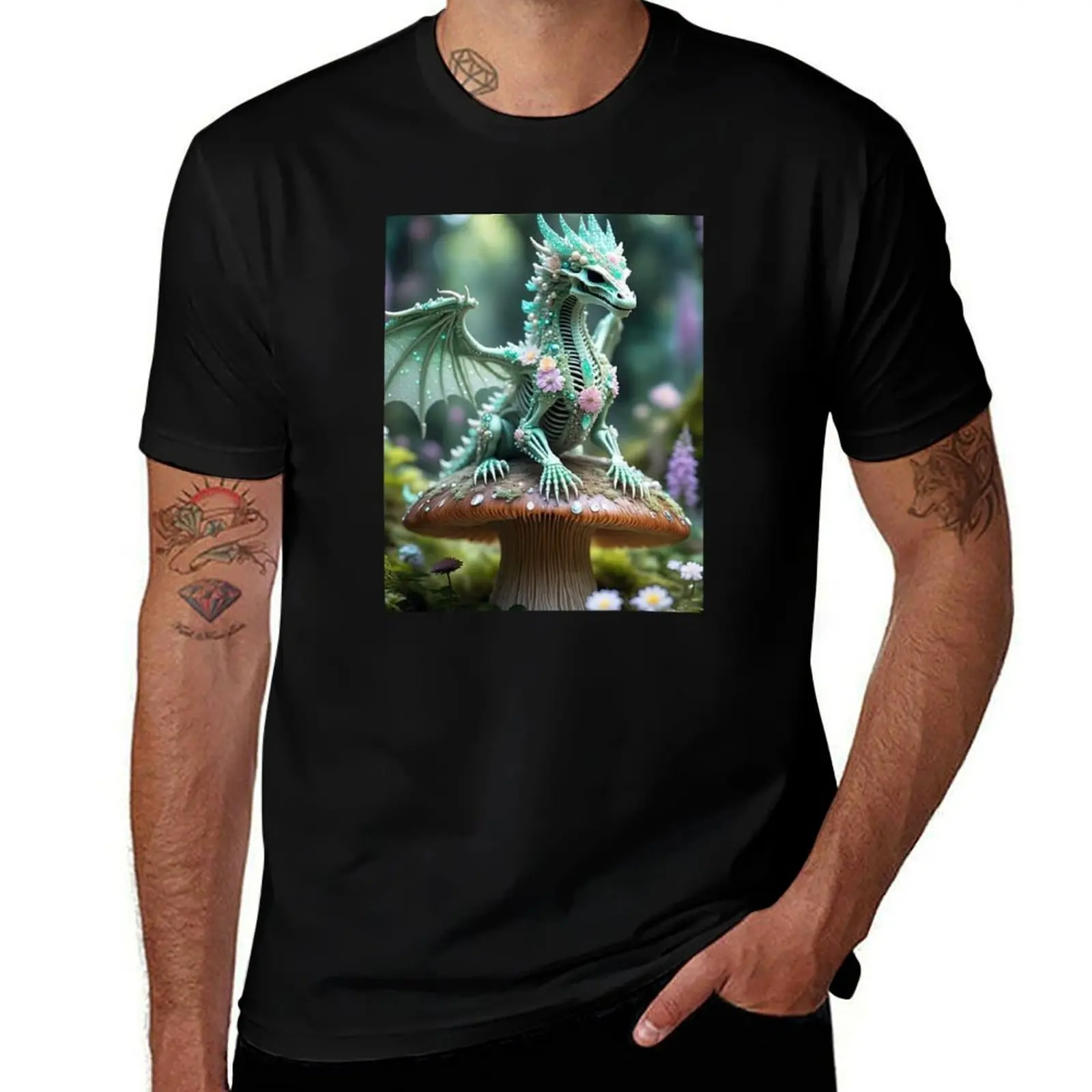 

Floral Mint Pearl Skeletal Dragon T-Shirt oversized t shirt graphics gifts for boyfriend luxury clothes men