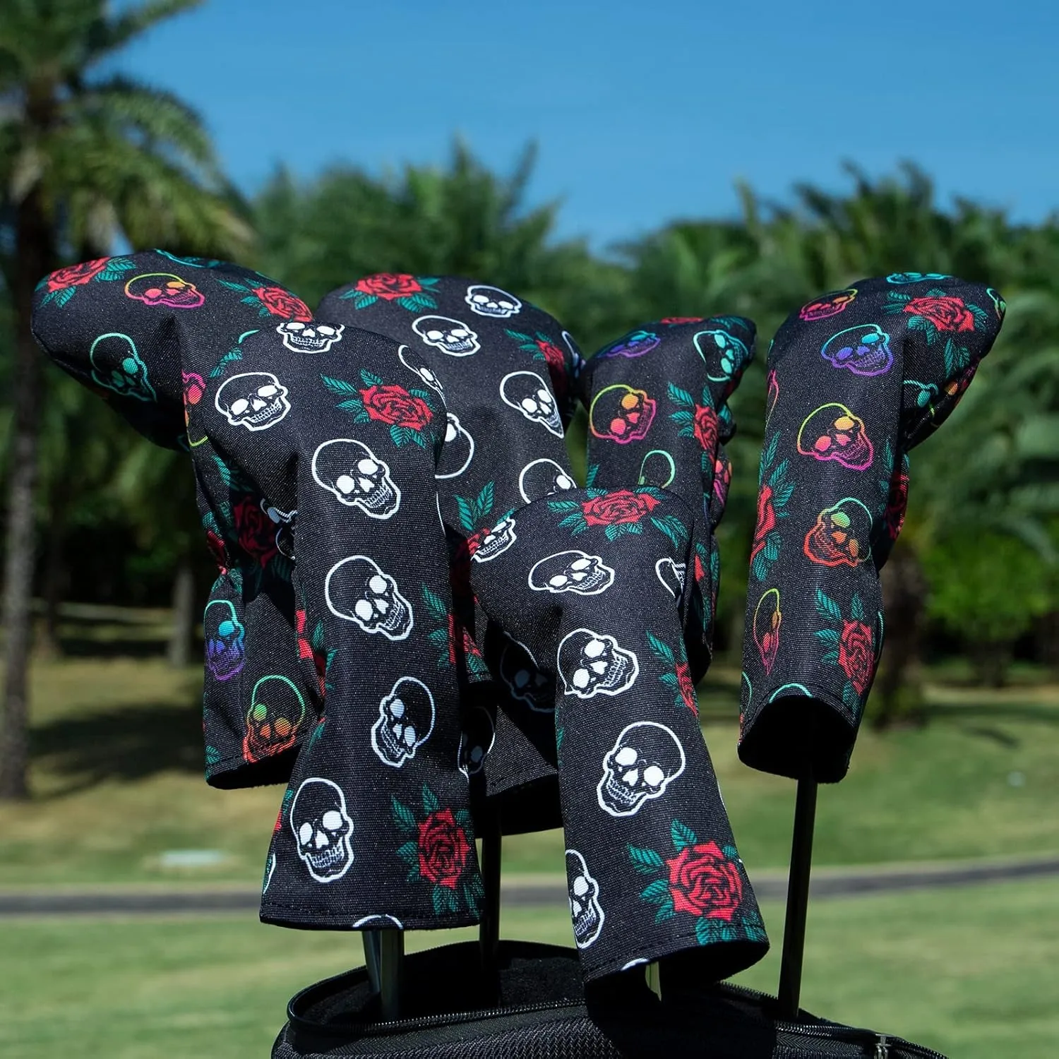 Flower Headcover Golf, Golf Club Head Covers for Driver, Woods and Hybrids, Rose and Skeleton Driver Fairway Rescue Headcovers