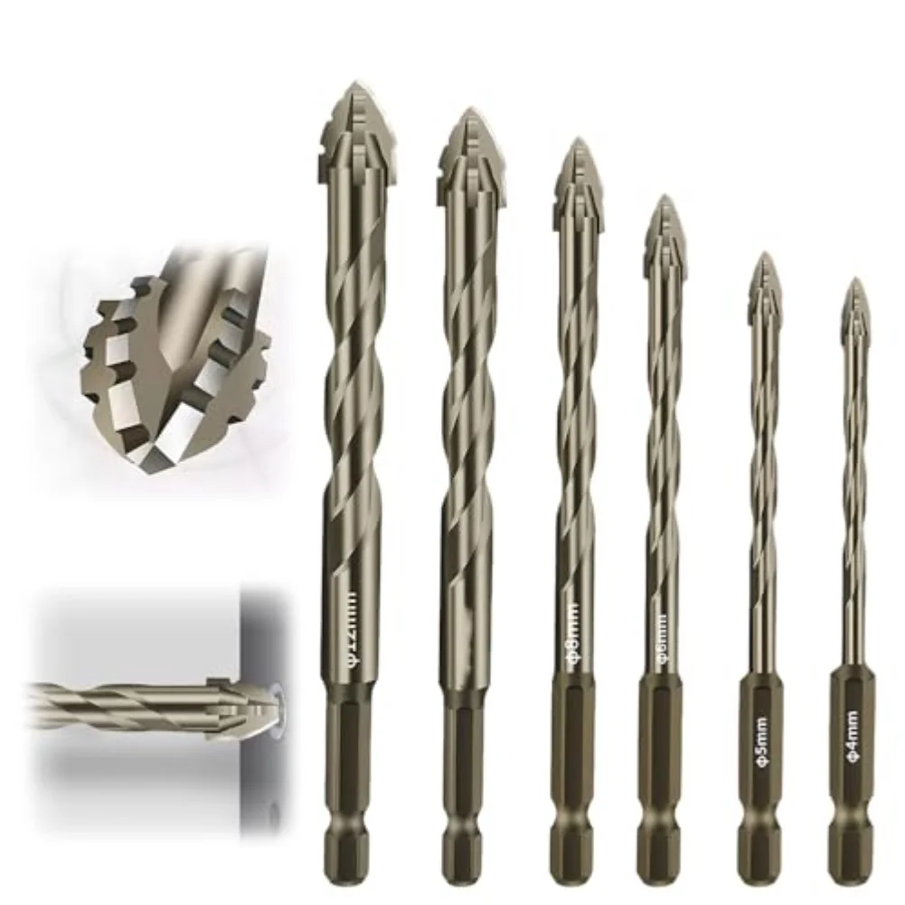 Alloy Steel 4 Flute Eccentric Drill Bits for Stone Woodworking Applications Spiral Groove Chip Removal Hex Shank Grip