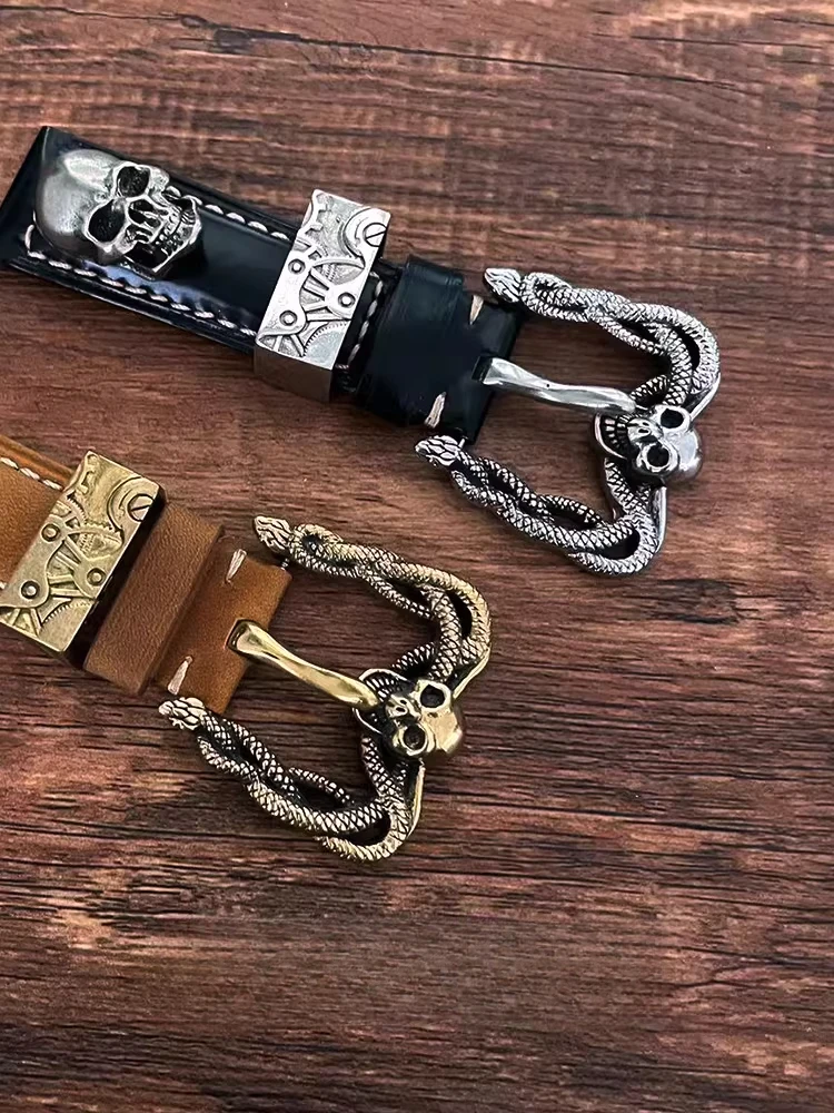 Handmade Snake Shaped Watch Buckle White Copper Brass Pin Buckle 22/24mm for Leather Watch Straps Classic retro