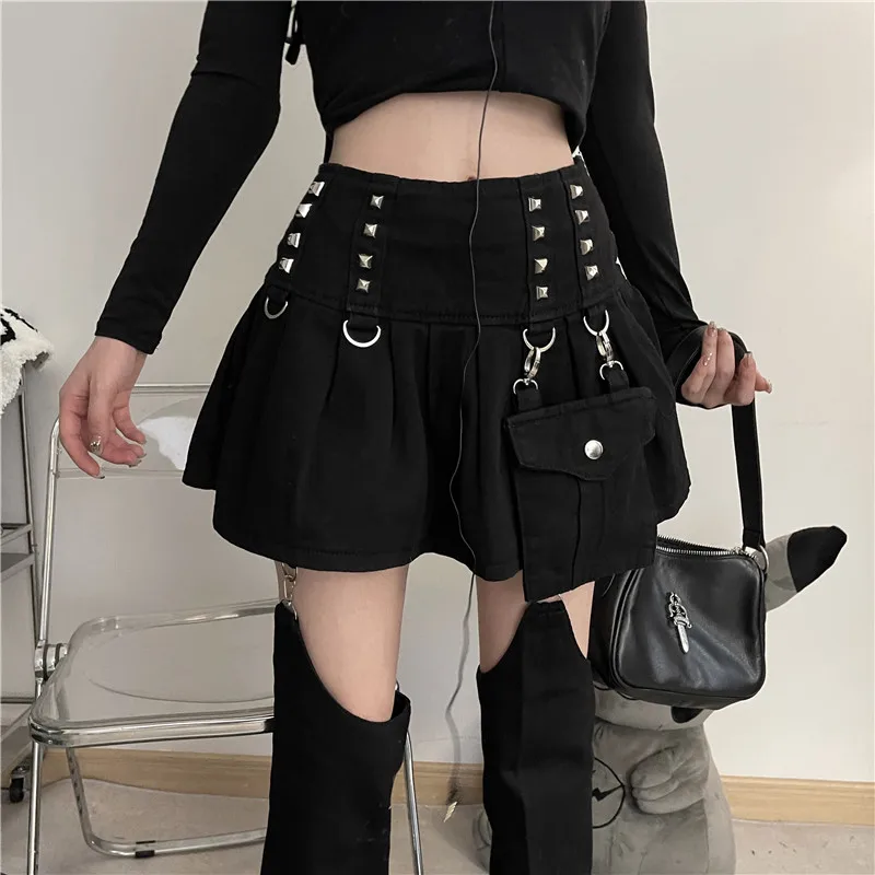 REDDACHiC Detachable Leg Warmers Denim Skirt Plain Black Jeans Pleated Mini Skirt Goth Punk Cyber Y2k Acubi Fashion 2-piece Set