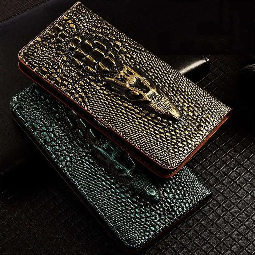 Genuine Leather 3D Dragon Head Crocodile Case for ZTE Nubia RedMagic 9 Pro+ 8 Pro 7 Pro Card Pocket Holder Cover