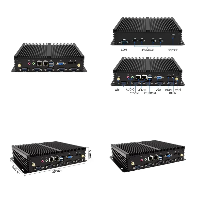Yingchi Industrial Mini Computer Core I7 12650H 2 LAN 6 COM Support Win Linux Centos Stock Embedded Fanless Industrial Mini