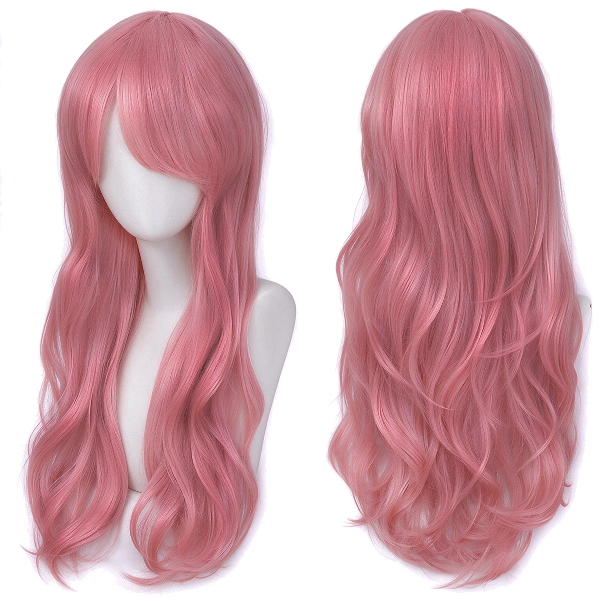 Synthetic Hair 70cm Pastel Pink Loose Wave Wig with Bang Heat Resistant Synthetic Cos Wig for Lolita & Anime Costume