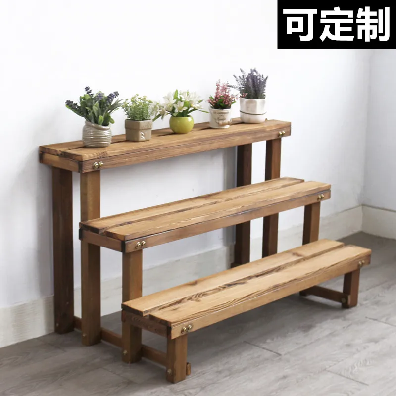 

Balcony anti-corrosion solid wood flower shelf floor-to-ceiling stepped outdoor wall succulent step flower pot rack rack