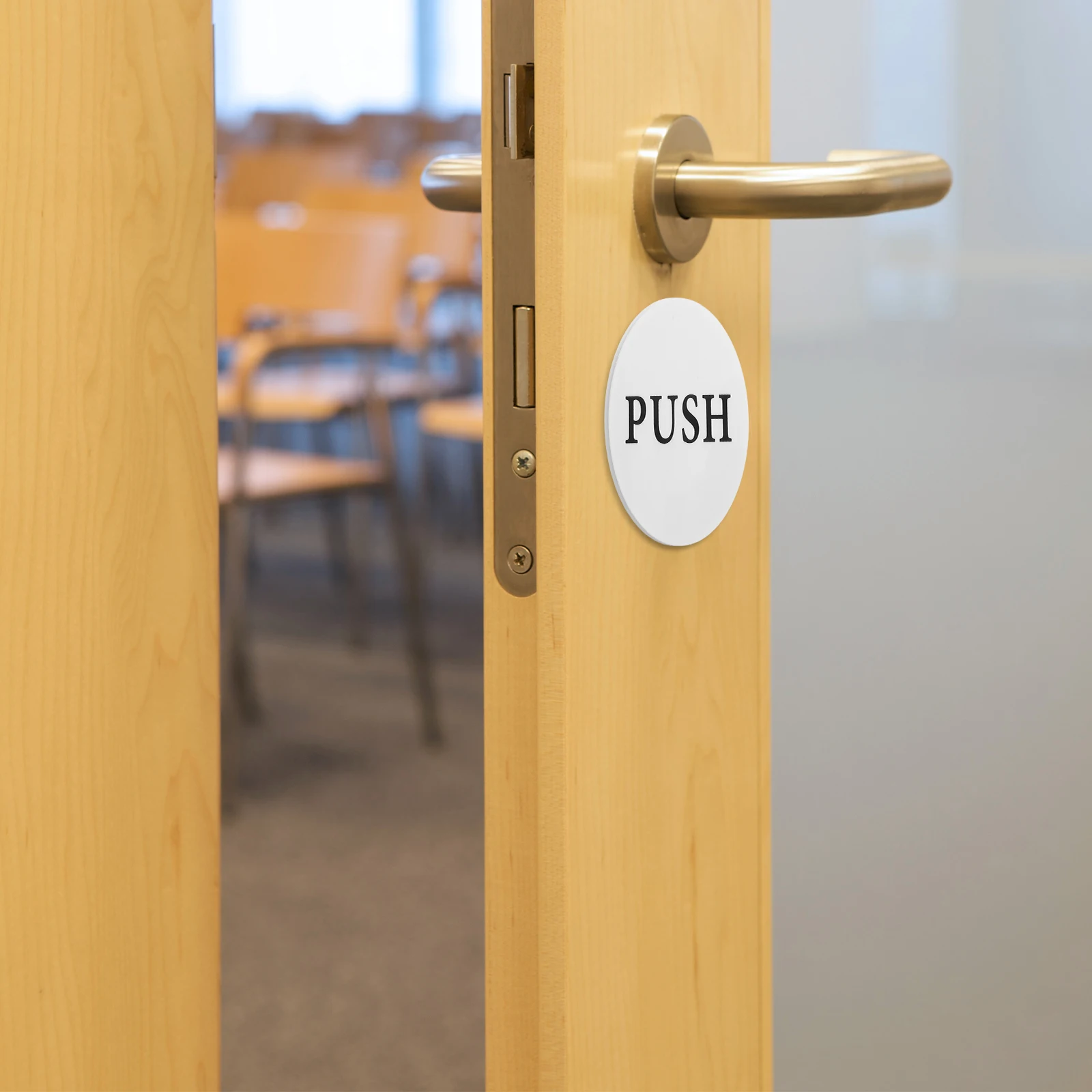 

2pcs Acrylic Door Sign for Commercial Use Push Pull Sticker White Round Self Adhesive Gate Marker Office Doors