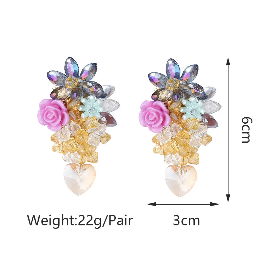 French Elegant Rose Flower Earrings Romantic Geometric Glass Fashion Luxury Jewelry For Women Reality Show Charm Ear Accessories