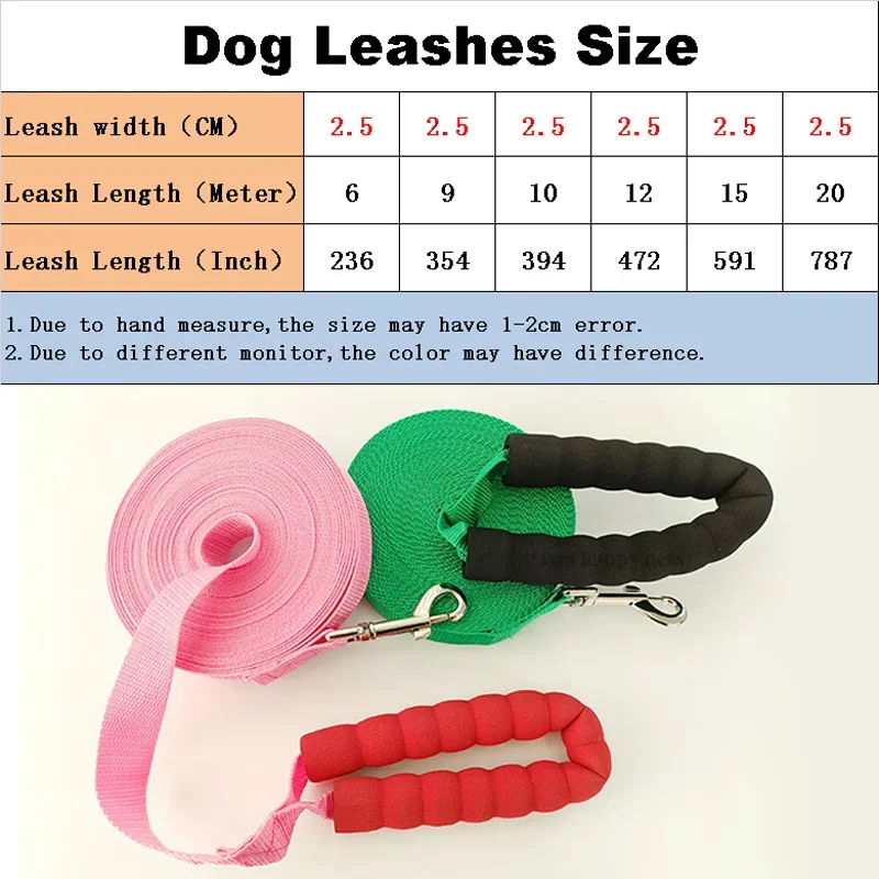 Sponge Handle Long Dog Leash 6M 9M 10M 12M 15M 20M Medium Large Big Pet Ourdoor Training Lead Rope 6 9 10 12 15 20 M Meters Line