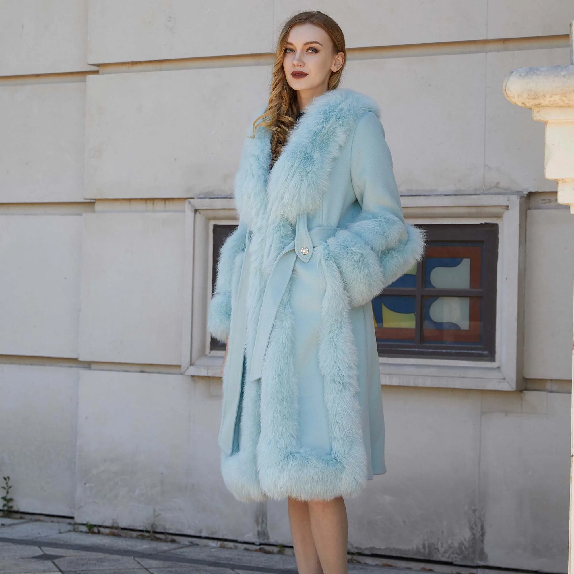 2024 Long Down Lining New Winter Fox Fur Trim Warm Big Size Fast Delivery Cashmere Wool coat