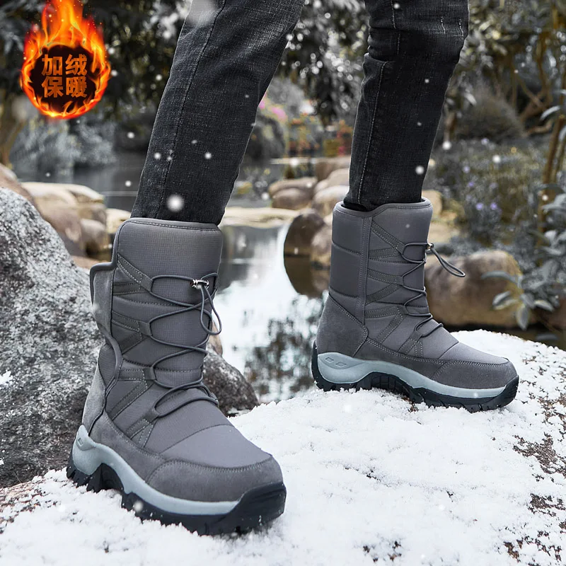 

Men's Winter Waterproof Boots Warm Fleece Lined Couple's Snow Boots Outdoor Anti-Slip Hiking Boots for Men