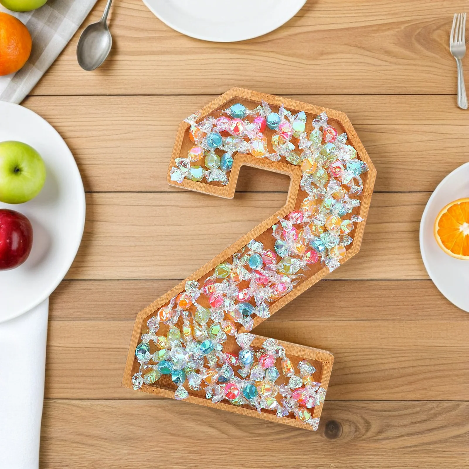 

1pc 2026 number tray Fruit Platter rustic wooden Tray 2026 Number Decorative Serving Tray Dried fruit Food snack plate