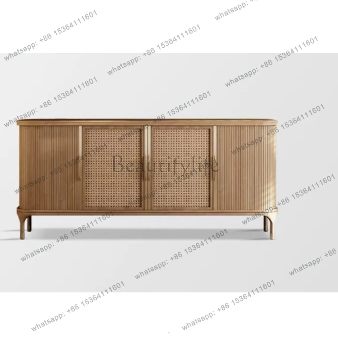 

Nordic light luxury solid wood rattan dining side cabinet middle ancient style entrance retro storage cabinet white wax