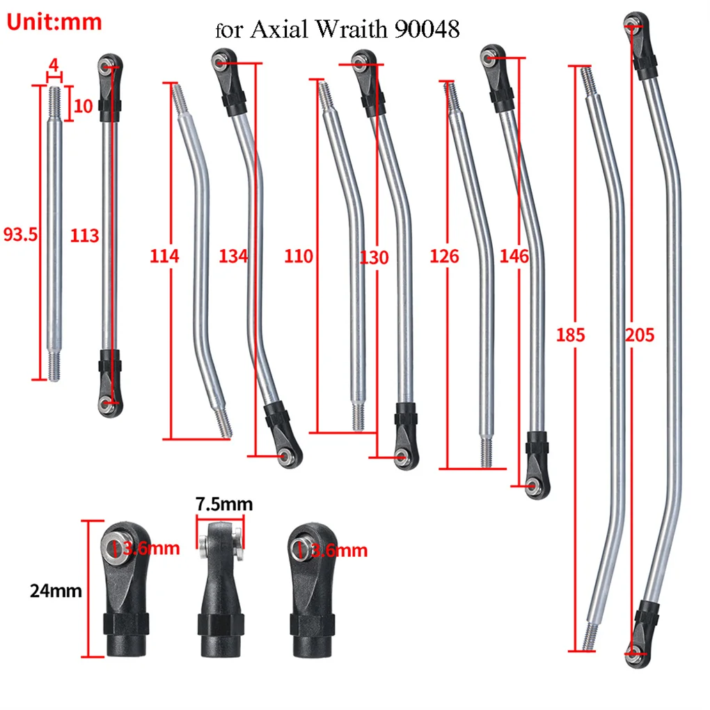 Set di aste di collegamento dello sterzo in acciaio inossidabile 1/10 RC Upgrade Part interasse Rc Set di aste di collegamento dello sterzo per Axial Wraith RC Car Part