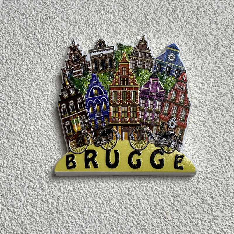 The ancient city of Bruges, Belgium, tourism memorial decoration 3D three-dimensional refrigerator sticker collection crafts