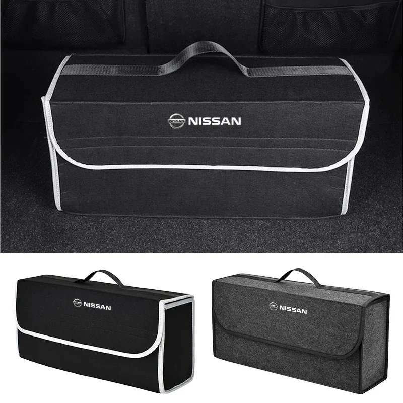 Car Logo Trunk Storage Box Large Capacity Tool Organiser Bag Accessories For Nissan X-trail Qashqai Note Juke Sentra Patrol Leaf