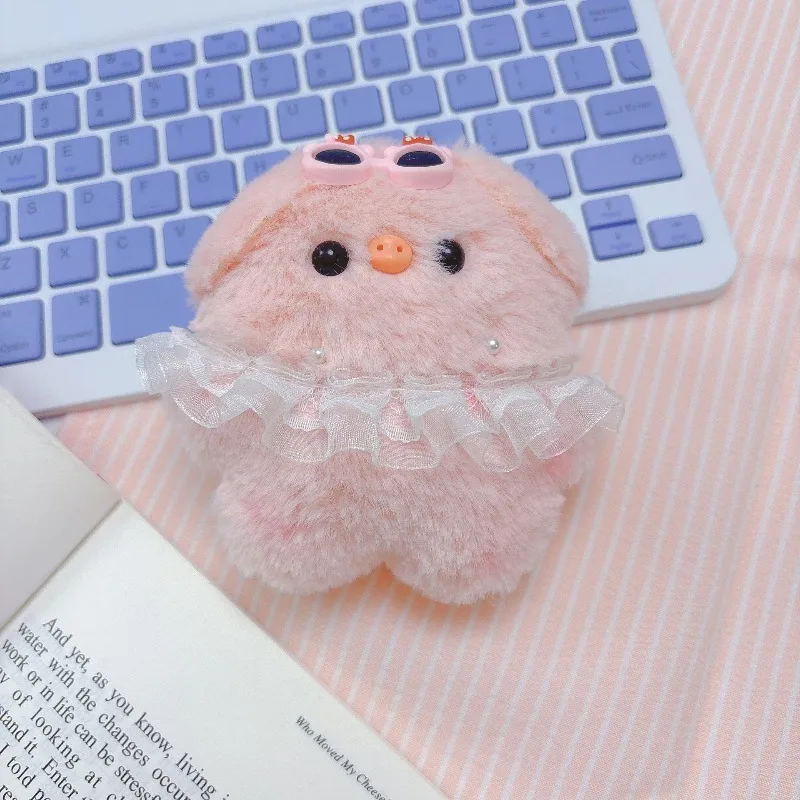 Squeaky Cute Pig Keychain Plush Toy Soft Pink Piggy Stuffed Animal 10.5x10.5cm PP Cotton