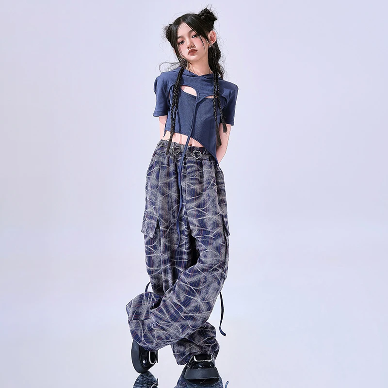 Roupas de dança jazz para meninas, roupas de verão para quadril e rua, mangas curtas, tops curtos, calças largas, roupas de performance de dança moderna bl15743