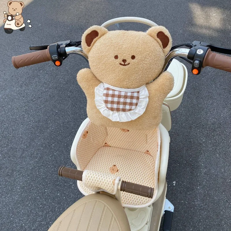 Cute Plush Bear E-Bike Anti-collision Head Pad, Thickened Enlarged Kids Seat Safety Head Protector for Electric Scooter