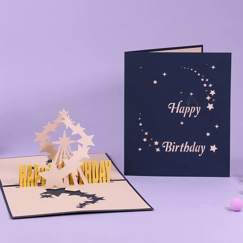 Pop up style happy birthday card, full of Starlight 3D creative blessing information card handmade Paper Cuttings cards gift