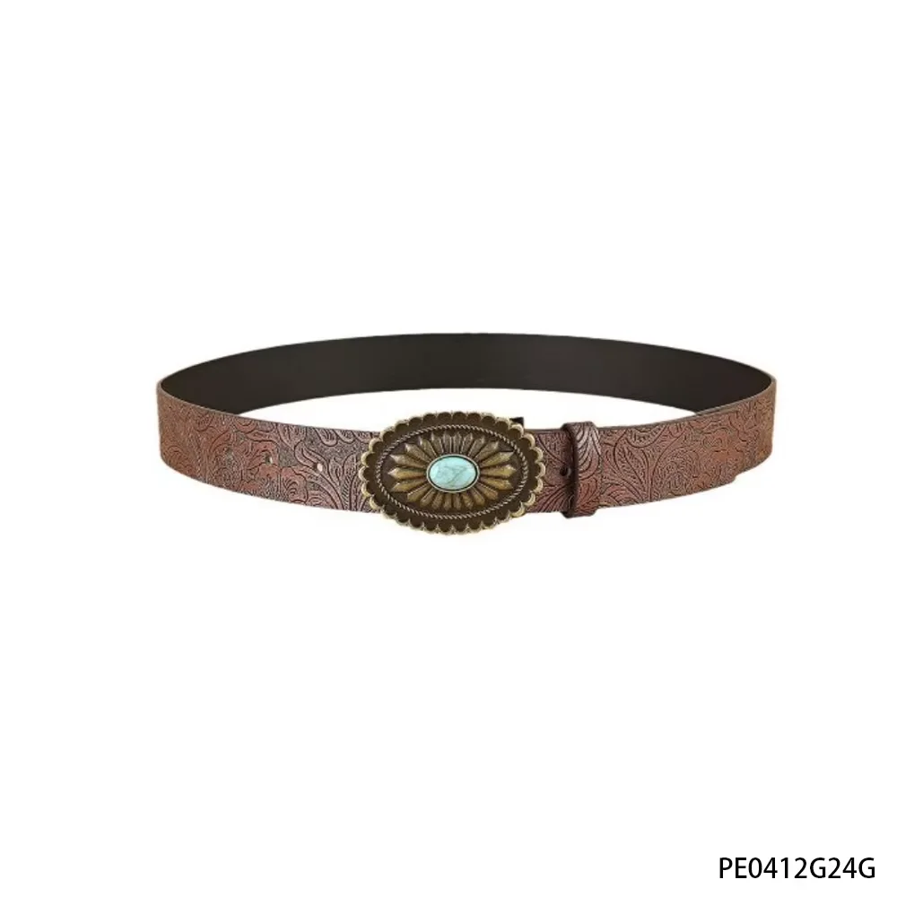 PESENAR Bruine turquoise denimriem, een modieus item die persoonlijkheid en highlights toevoegt aan denimstyling