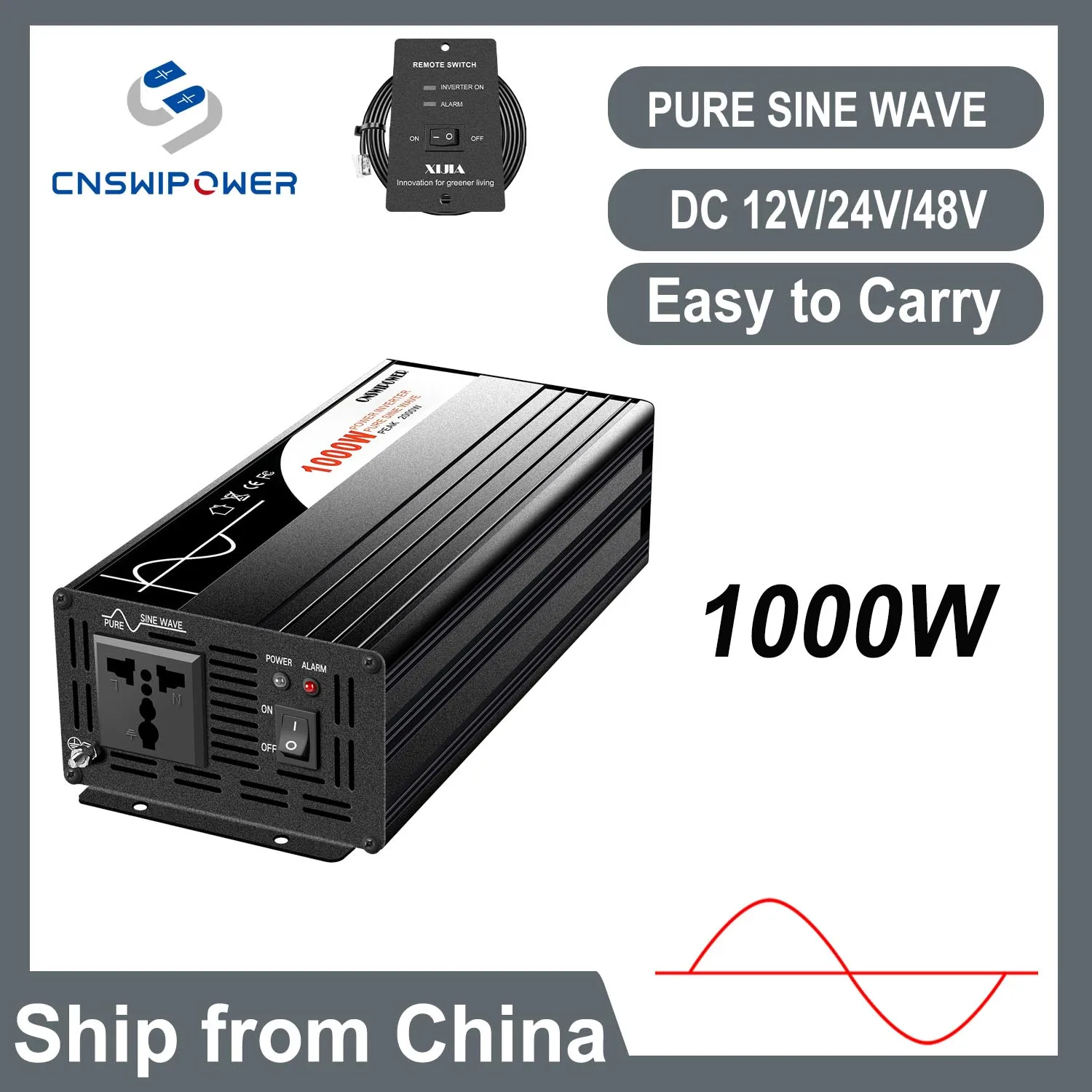 

Pure Sine Wave 1000W DC 12V To AC 220V 24V 48V 110V Car Power Inverter Adapter Converter With Multiple types of sockets