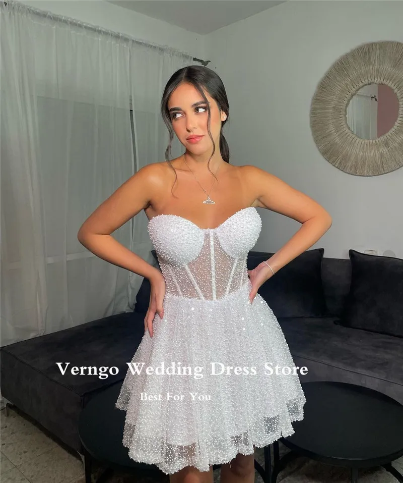 Verngo-vestidos de novia cortos con purpurina para mujer, minivestido de novia árabe ajustado, brillante, para fiesta de graduación