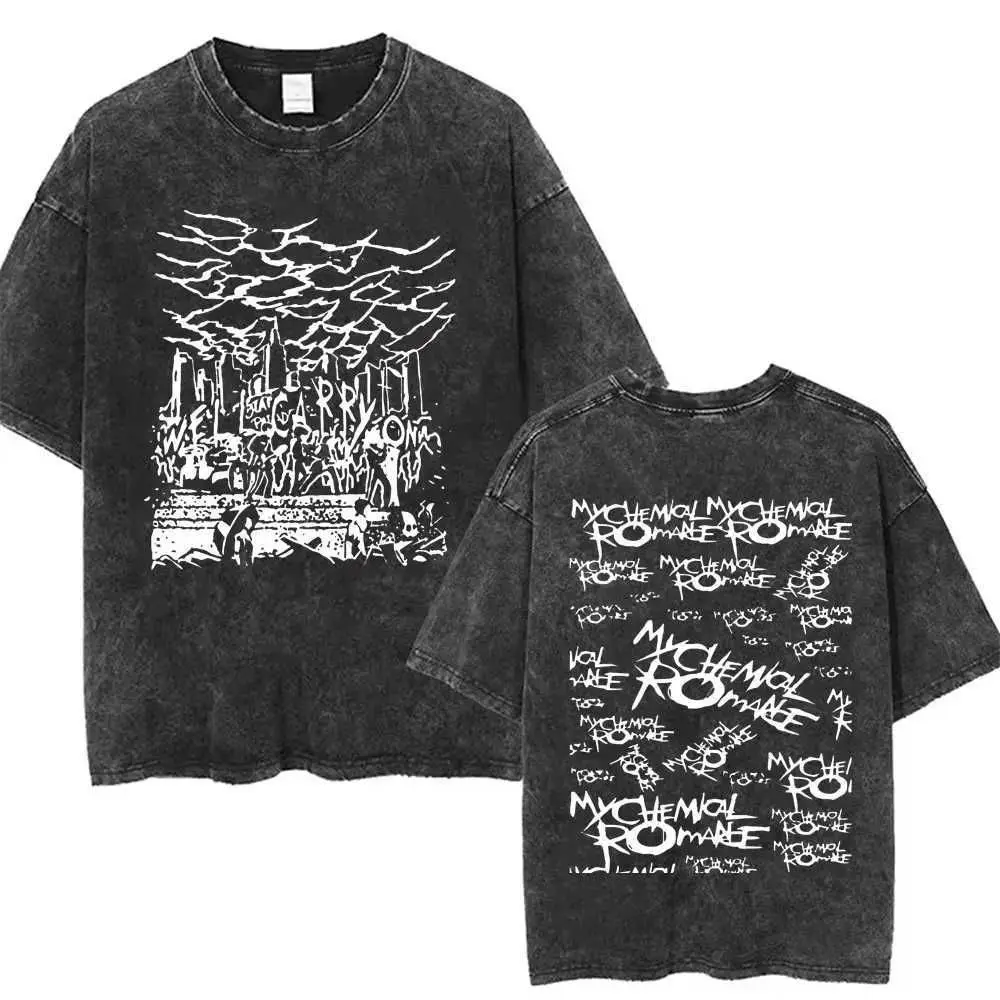 الرجال النساء الشرير ايمو روك المتضخم قصيرة الأكمام بلايز روك باند بلدي الكيميائية الرومانسية غطاء الموسيقى غسلها خمر مطبوعة تي شيرت