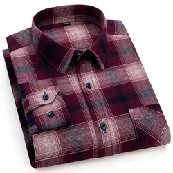 Cotton Flannel Mens Checkered Shirts Long Sleeve Soft Plaid Shirt for Men Leisure Classical Vintage Comfortable Man Clothing New