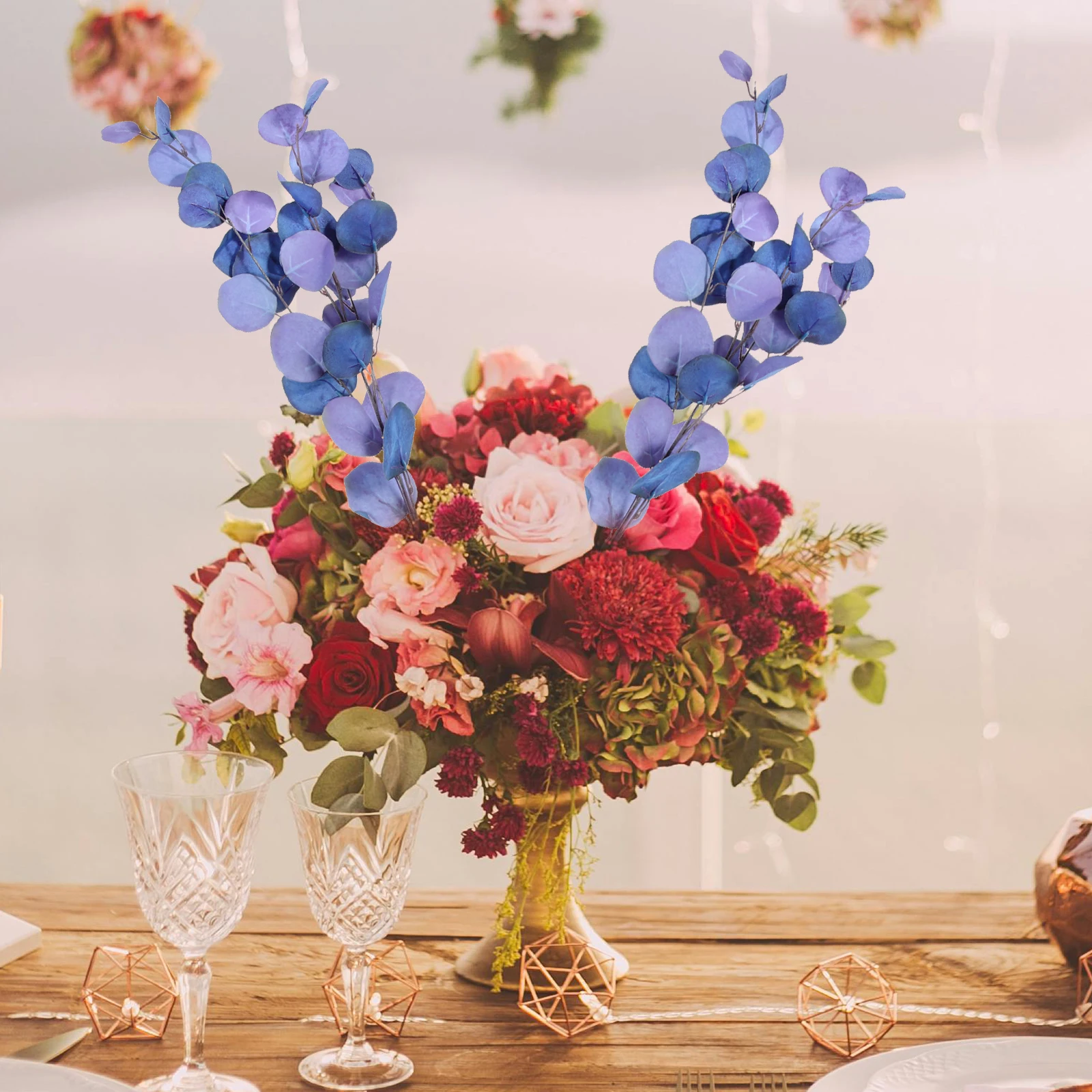 

2pcs Artificial Plant Leaves Eucalyptus Stems Greenery Faux Branches Decorative Props for Wedding Christmas Home Garden Party