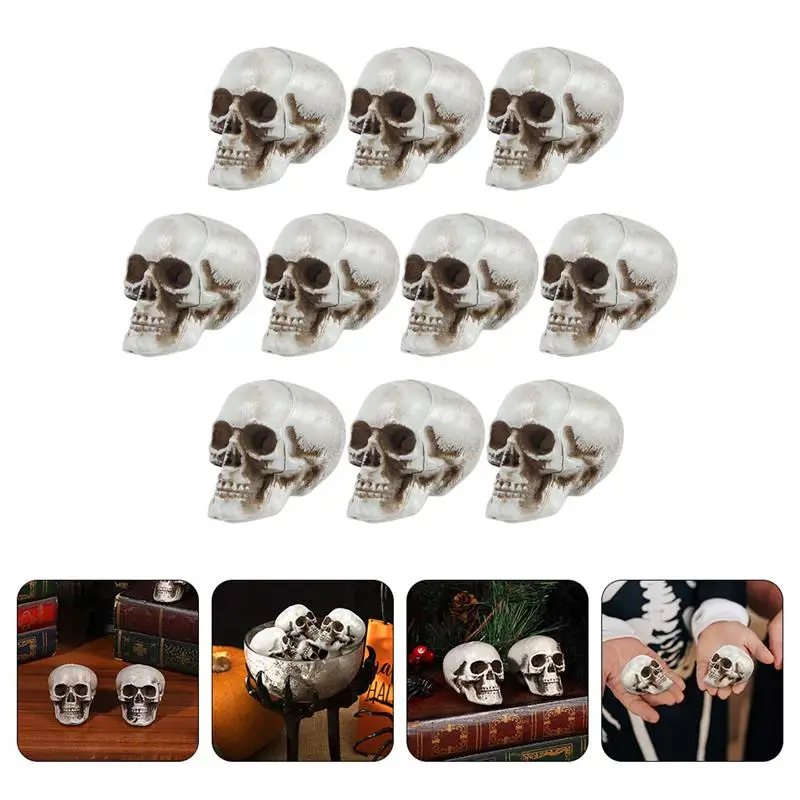 10pcs Plastic Skull Head Realistic Skull Head For Halloween Party Home Garden Lawn Decor Haunted House Horror Props