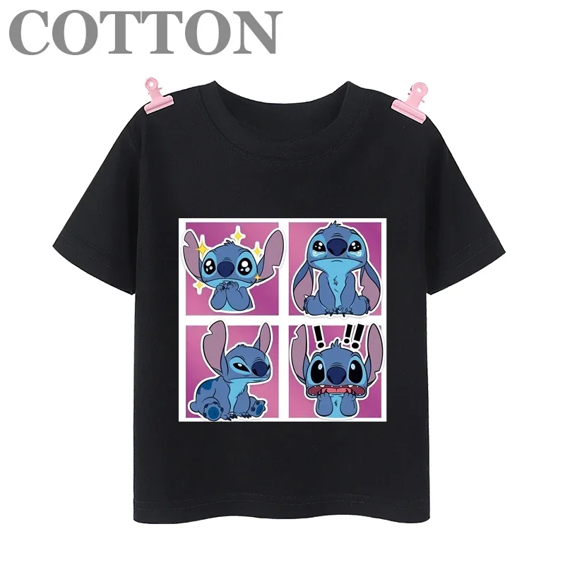 Brand Disney Stitch Anime Summer Multiple Fashion Cotton Children's T-shirts Round Neck Casual Short Sleeve Kid Clothes Tee Tops