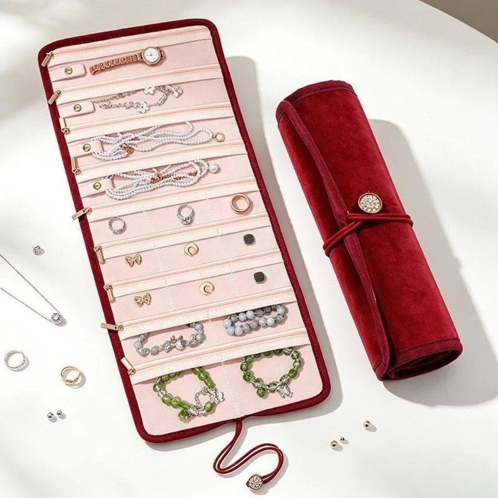 Velvet Jewelry Storage Bag Foldable Multi Compartment Jewelry Case Portable Jewelry Roll Pouch Necklace Earrings Rings Bracelets