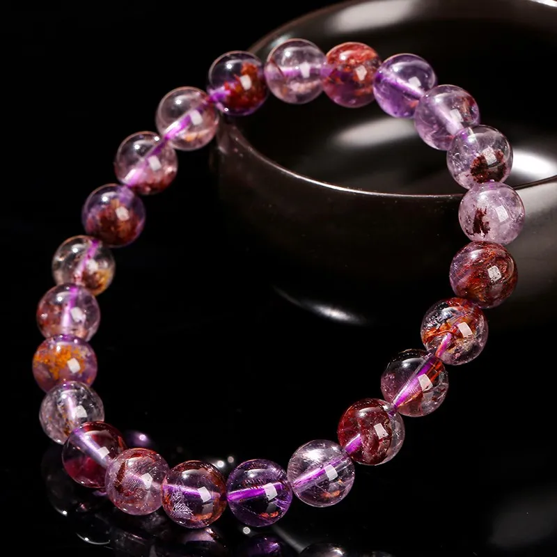 JD Natürlicher Lila Geisterquarz Reiki Heilarmband Damen Mode Energie Kristall Runde Perlen Stretch Armreif Paar Schmuck