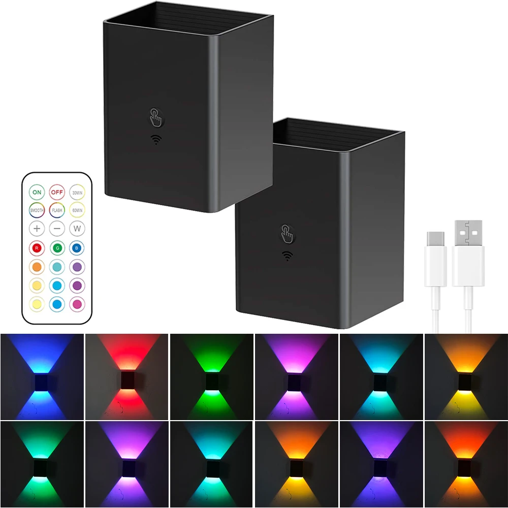2PCS RGB Wireless LED Wandleuchte Up And Down Wandleuchte 4000mAh wiederaufladbar Smart mit stufenloser Dimmung und Speicherfunktion Innen