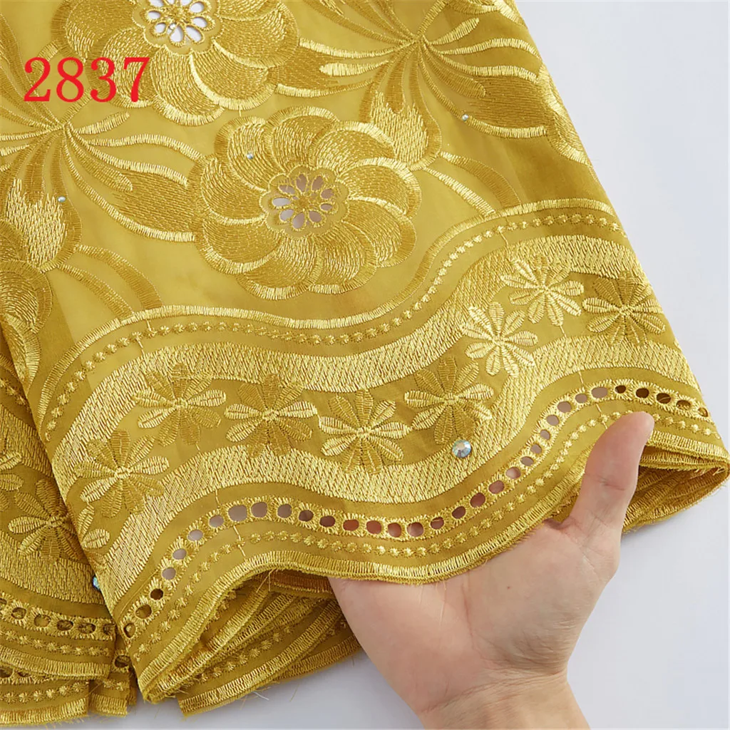 SJD African Lace Fabric 2024 Hot Sale African Nigerian Embroidery Cotton With Stones Lace Fabrics For Women Evening Dress A2837