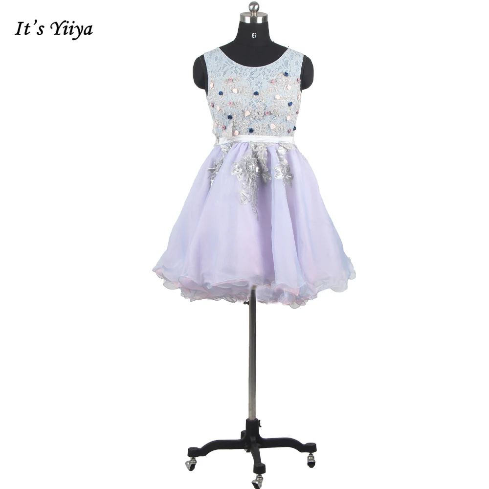 

It's Yiiya Eveing Dresses Purple Lace Floral O-neck Sleeveless A-line Pleat Above Knee Mini Party Dress Clearance Size 6 T216