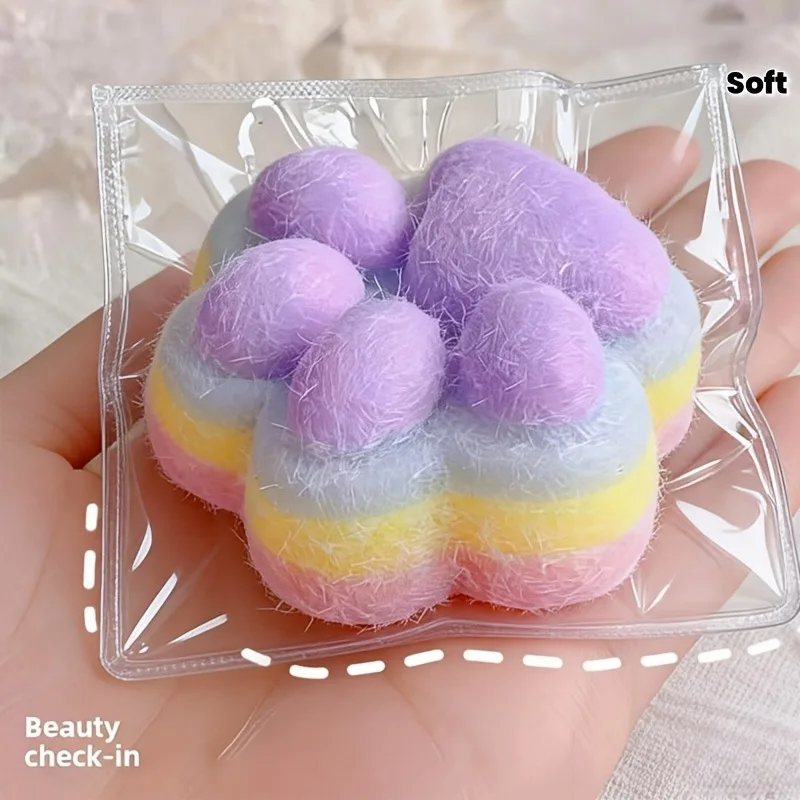 2A% Rainbow Cat Paw TPR Squishy ASMR Fidget Toy Stress Relief Sensory Squeeze Kids Classroom Party Gift