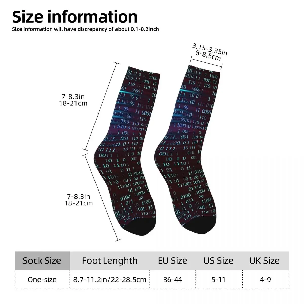 Binary Computer Code Socks Harajuku High Quality Stockings All Season Long Socks Accessories for Unisex Christmas Gifts