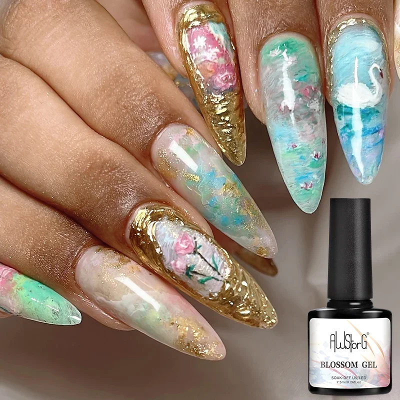 Clear Blooming Gel 7.5ml UV LED Soak Off เล็บสําหรับกระจายผลหินอ่อนเจลสีเคลือบเงา Top Base Coat