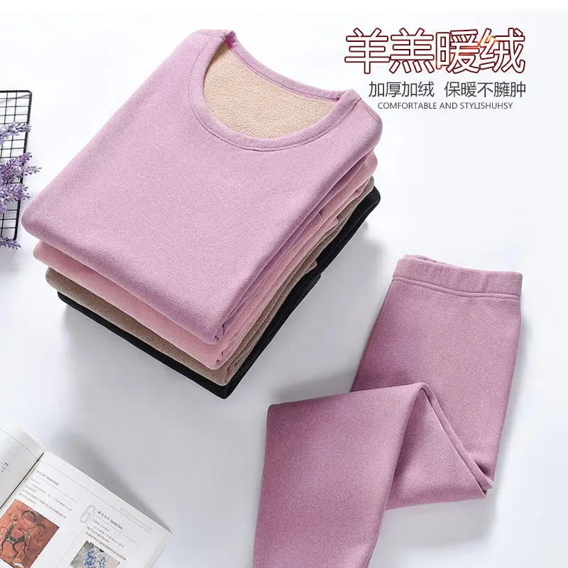 Thermal Underwear For Women Winter Warm thicken lamb fleece high elastic Long Johns bottoming Two Piece Sets Thermos Clothing