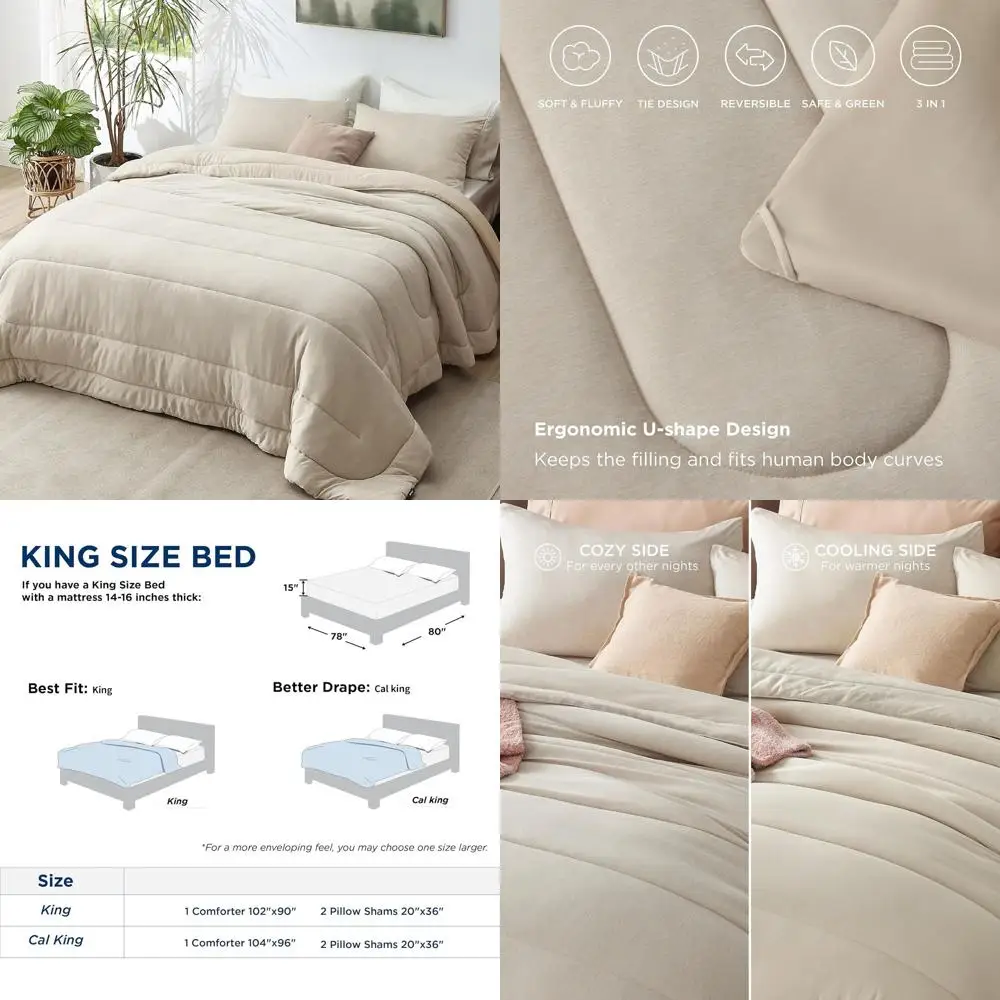 

Всесезонный комплект двустороннего льняного одеяла — 1 королевский размер (102x90) + 2 наволочки (20x36)