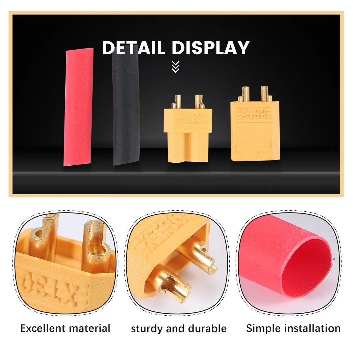 DT17 15 Pairs XT30U Male Female Battery Connectors, Brass 30A, with Heat Shrink Tube, for RC Lipo Drone Car