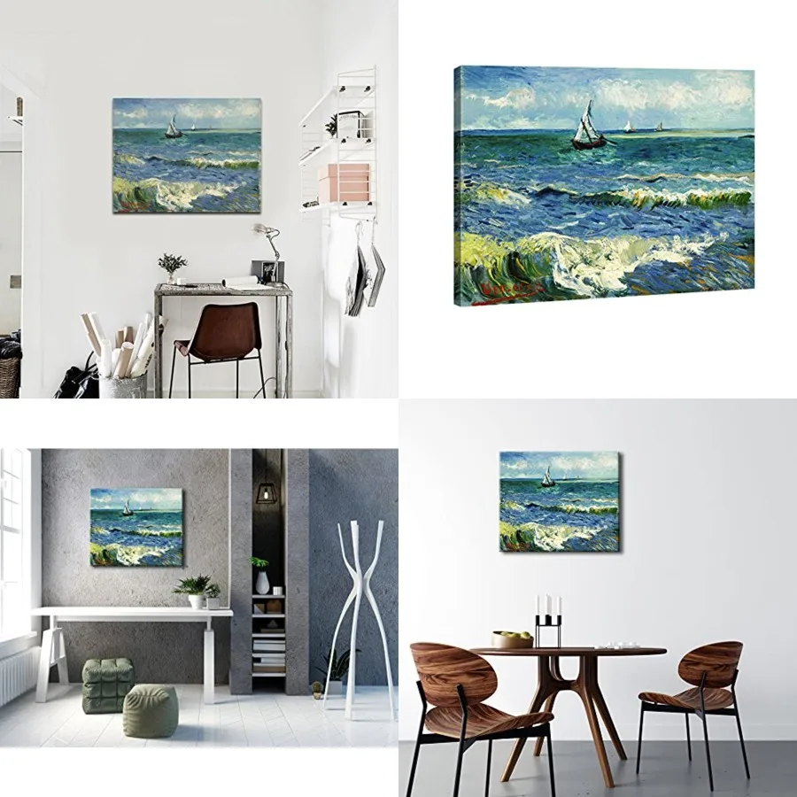 

Seascape at Saintes Maries by Vincent Van Gogh Oil Paintings Reproduction Modern Wrapped Giclee Canvas Prints Sea Pictures on Canvas Wall Art for Living Room Home Office Decorations