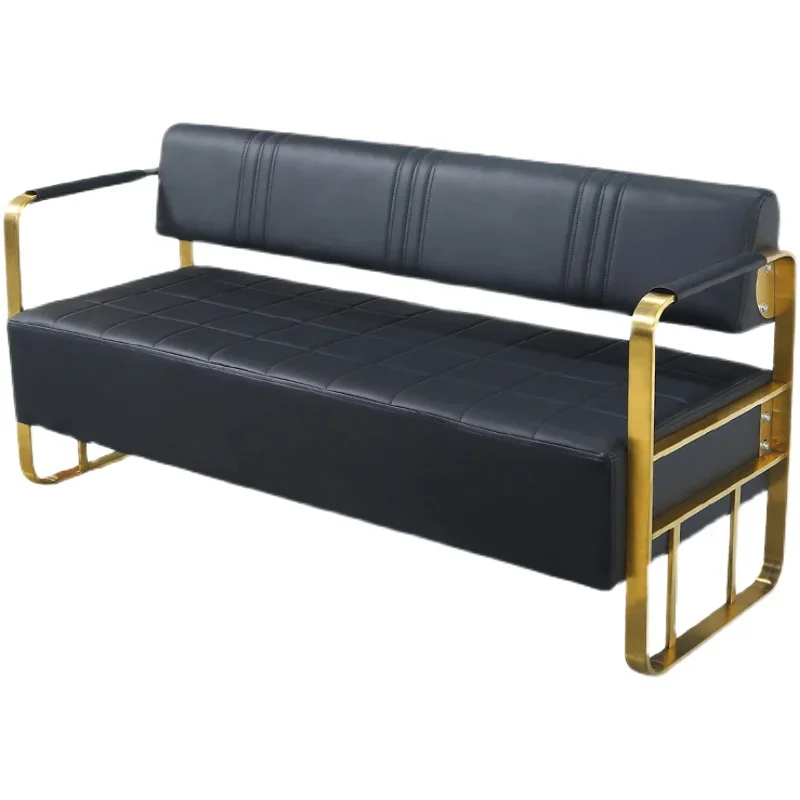 

Barber Hairdresser Sofa Waiting Luxury Fashion Stainless Steel Gold-plated Long Chair Tabouret Coiffeuse Hairsalon Furniture