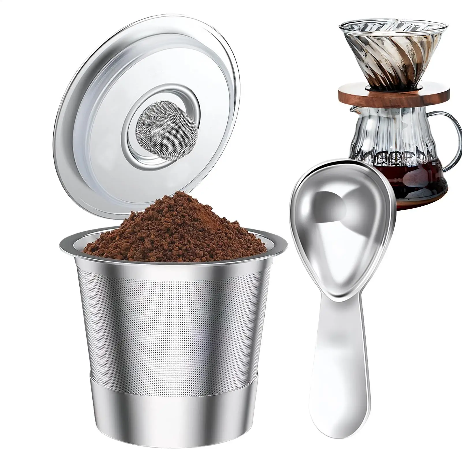 

Фильтр для кофе, многоразовые фильтрующие аксессуары из нержавеющей стали, ситечко для кофейных стручков, чашка с мерной ложкой 30 мл для домашних бариста