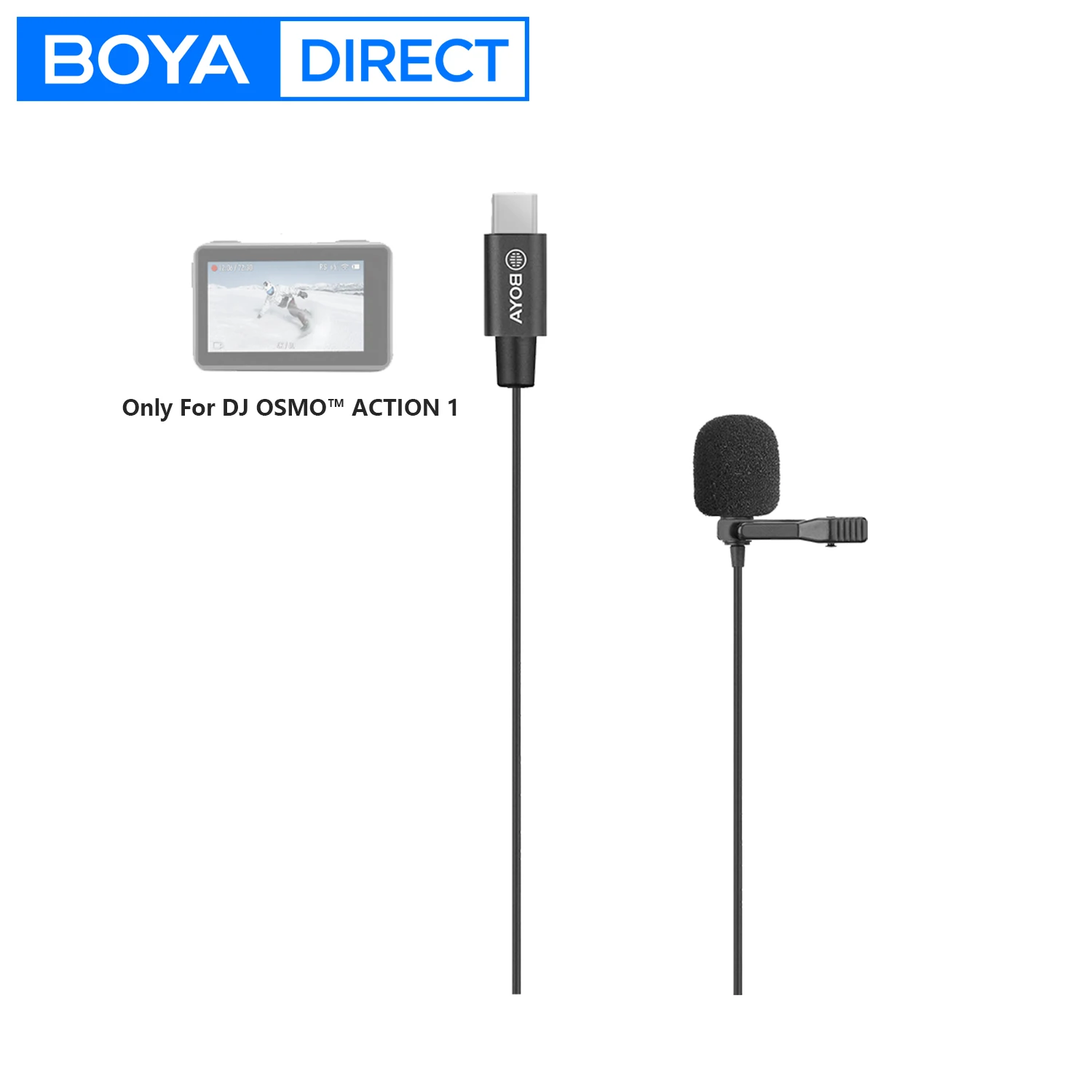 BY-M3-OA 2m Condenser Lavalier Microphone for DJI OSMO ACTION I Youtube Blogging Live Streaming Facebook Vlogging Traveling